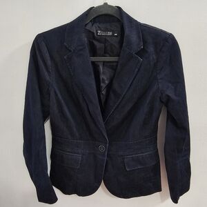7th Avenue navy denim blazer 4 pockets fitted business